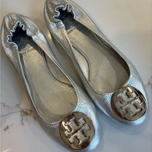 Tory Burch silver Reva flats size 7